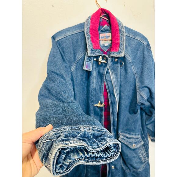 Vintage CURRENT SEEN Women’s Blue Denim Zip Chore Jean Barn Jacket Shacket sz L - Picture 2 of 13